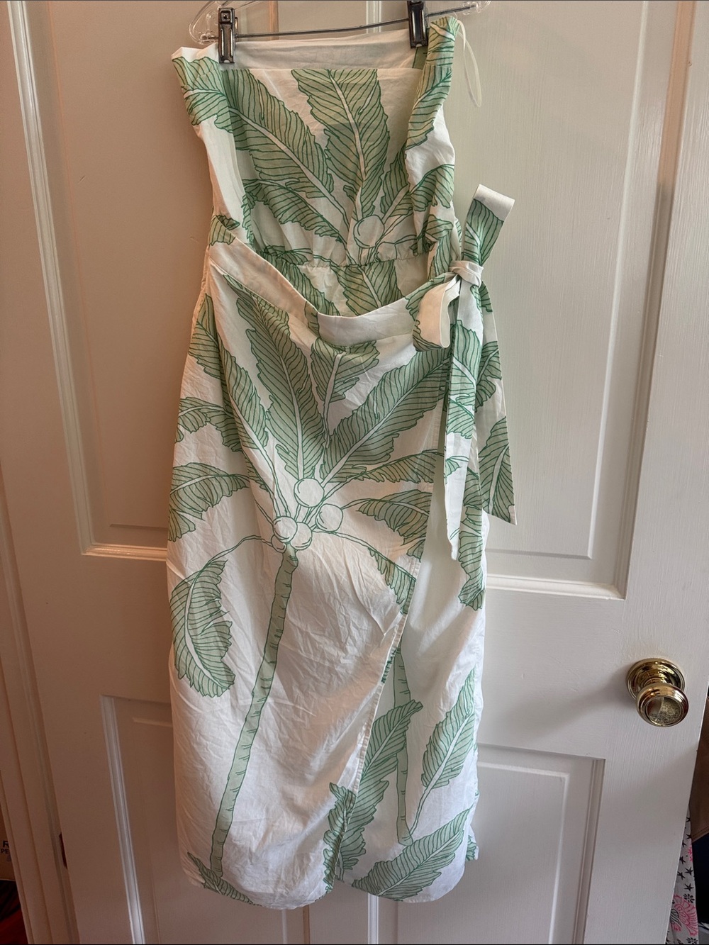 White Midi Wrap Dress with Green Palm Print